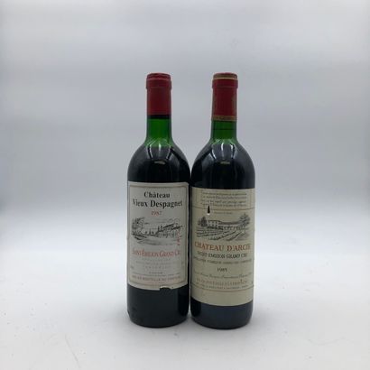 null 2 bouteilles : 1 CHÂTEAU VIEUX DESPAGNET 1987 Saint-Emilion Grand Cru, 1 CHÂTEAU...