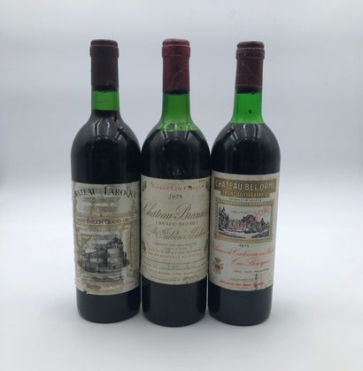 null 3 bouteilles : 1 CHÂTEAU LAROQUE 1977 Saint-Emilion Grand Cru, 1 CHÂTEAU BRANAIRE...