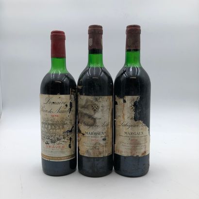 null 3 bouteilles : 1 DOMAINE PERIN DE NAUDINE 1978 Grave, 2 CHÂTEAU LABÉGORCE ZÉDÉ...
