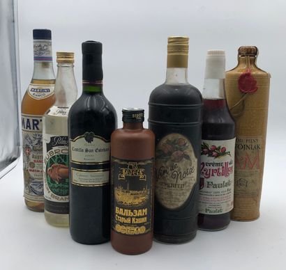 null 7 bouteilles ALCOOL MIXTE : Martini, Vodka, Vins, Alcool, Vin de noix, Crème...