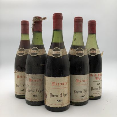 null 5 bouteilles : 4 MERCUREY 1966 Pierre Léger, 1 COTES DE NUITS VILLAGE 1964 Pierre...