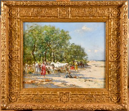null VICTOR HUGUET (1835-1902)

The halt at the oasis

Oil on paper

Signed lower...