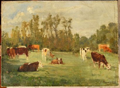 CHARLES PECRUS (1826-1907)

Cows grazing,...