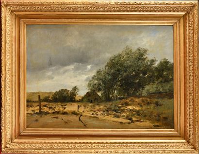 null Léon Germain PELOUSE (1838-1891) 

Chaumière par temps d'orage

Huile sur toile

Signé...