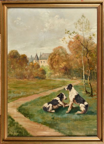 null GODCHAUX (Active in the 19th century) 

The dogs in the park

Oil on canvas...