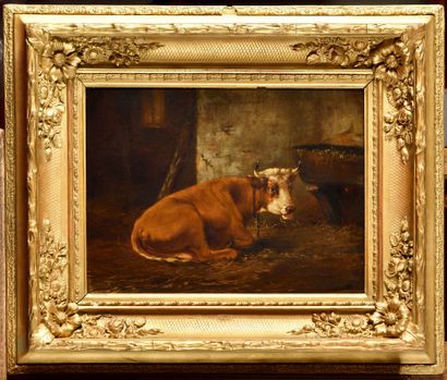 null Rosa VENNEMAN (c.1825-1909)

Cow lying in the stable

Oil on panel 

Signed...