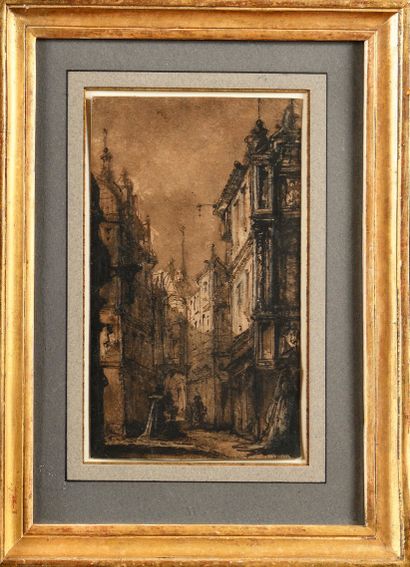 null FRENCH SCHOOL OF THE 19TH CENTURY

Animated street scene

Ink and wash on paper

Unsigned

20.4...