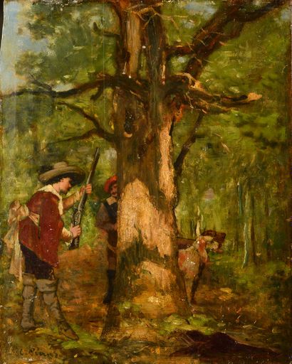 null CHARLES PÉCRUS (1826-1907)

Chasseurs et leurs chiens, Fontainebleau ?

Huile...