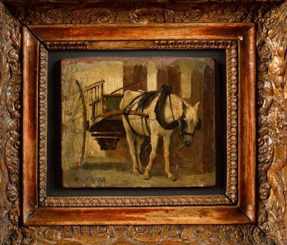 null ALBERT AUBLET (FRA/ 1851-1938)

Horse pulling a cart 

Oil on panel

Signed...