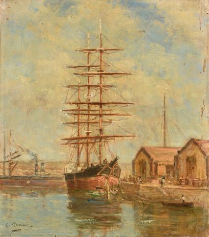 null CHARLES PÉCRUS (1826-1907)

Voilier au port, baraquements à droite

Huile sur...