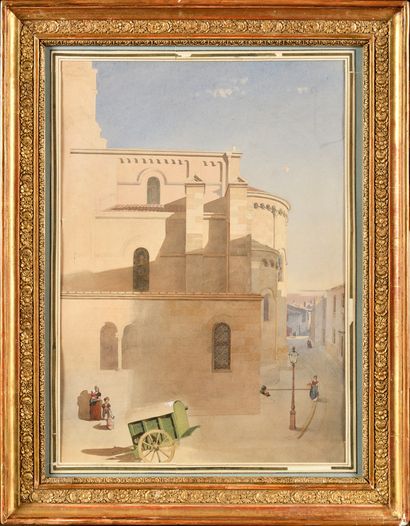 null Dominique PAPETY (1815 - 1849) Attribué à

Chevet d'une église romane en Provence...