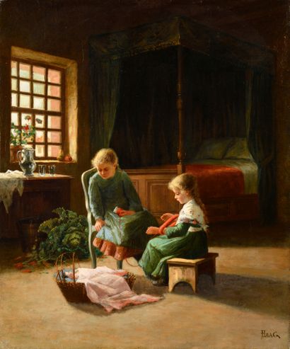 null Jean Pierre HAAG (1842-1921)

Girls playing with dolls

Oil on canvas

Signed...