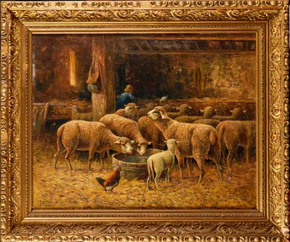 null LECLERC (XIX) 

In the sheepfold 

Oil on canvas 

Signed lower left 

74 x...
