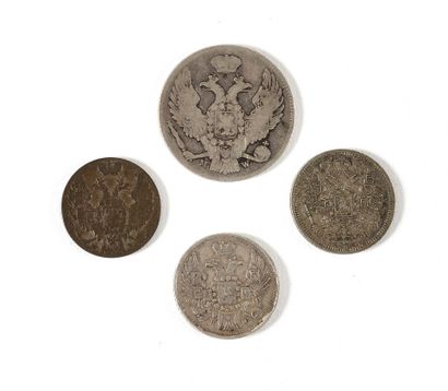 null LOT de pièces de monnaie : 1) 30 kopeks - 2 zloty 1839. Argent, 6 g. 2) 15 kopeks...