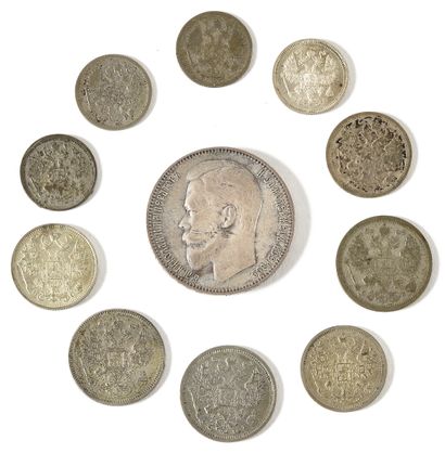 LOT de pièces de monnaie : 1) Rouble 1899....