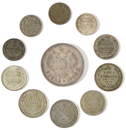 null LOT of coins: 1) Ruble 1899. St. Petersburg. Silver, 19,93 g. 2)20 kopeks 1906....