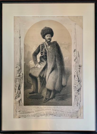 null Count Baryatinsky, the leader of the Caucasus. Color lithograph after V.Timme....