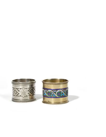 TWO RINGS of towels

Silver, cloisonné enamel

Hallmarks:...