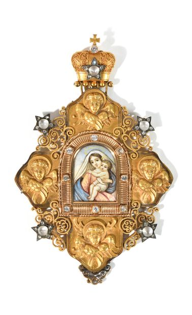 null CROIX 

Décoré d’une miniature avec la Vierge Marie et l’enfant Jésus au centre,...