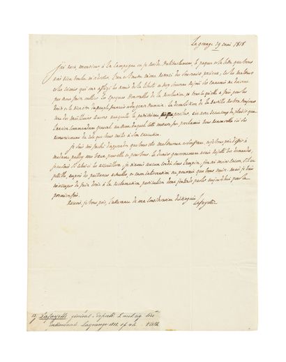 null LA FAYETTE (Gilbert Du Motier de). Lettre autographe signée à Pierre-François...