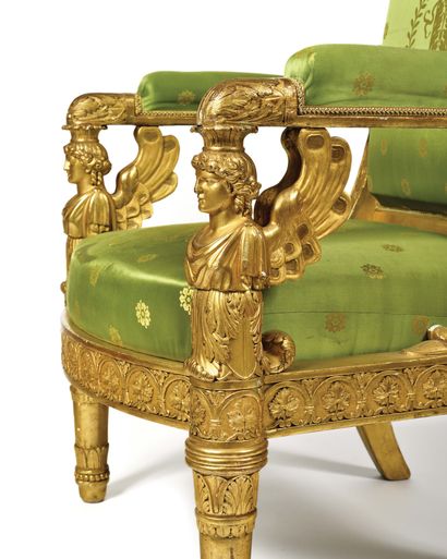 null 
SPECTACULAR ARMCHAIR 



in gilded wood richly carved, with rectangular back...