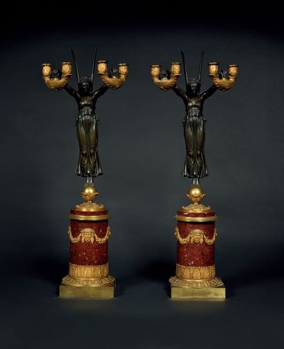 PAIR OF CANDELABRA

with four lights, in...