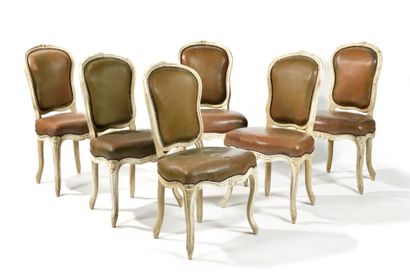 SIX CHAIRS IN BEECH MOLDING AND PAINTED,
with...