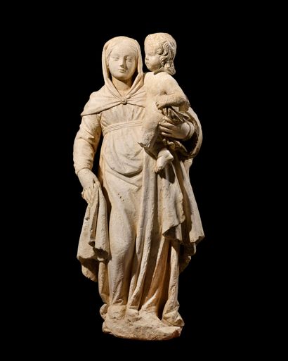 VIRGIN WITH CHILD
in sculpted limestone,...