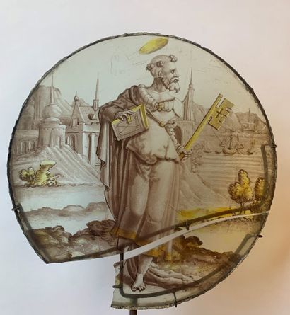 null RONDEL IN GRISAILLE AND SILVER YELLOW
representing Saint Peter holding the key...