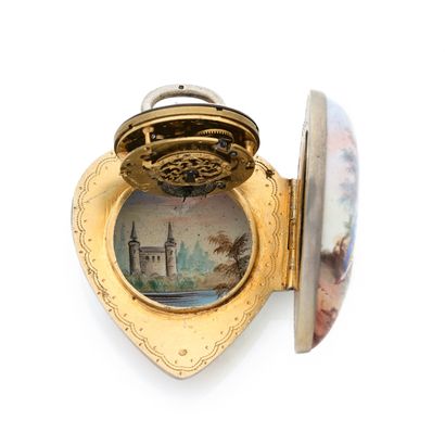 null THE SPINE
Heart.
About: 1850.

Silver neck watch in the shape of a heart. Mechanical...