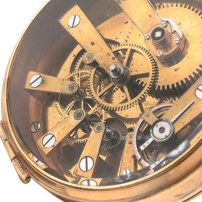 null HENRI LABEY
Eliptical escapement. 
About : 1886.

Exceptional brass pocket watch...