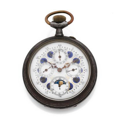 null REGULATOR
Triple calendar.
Circa: 1900.
Steel regulator gousset watch. Engraved...