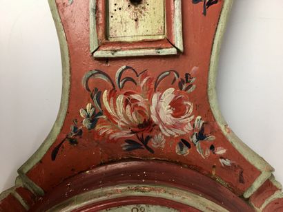 null BAROMETRE-TERMOMETRE de Réaumur en bois peint à décor floral 
Epoque Louis XV...