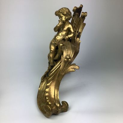 null PAIRE DE FEUX DE CHEMINEE en bronze doré et ciselé à décor d'enfants Bacchus...