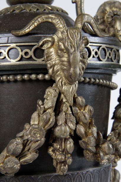 null PAIRE DE LAMPES, en forme de vase balustre, en bronze à double patine brune...