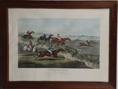 null Suite de six gravures anglaises en couleurs à décor de scènes de chasse avec...