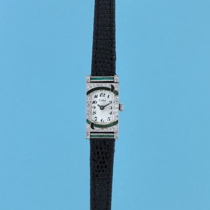 null ESKA 
Circa: 1940.
Ladies' watch in platinum. Rectangular case set with diamonds....