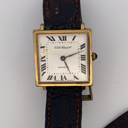 null EMILE PEGUINET



Gold plated wrist watch. Square case. White dial with painted...