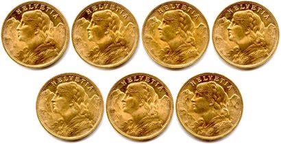 null SUISSE 

Lot de 7 monnaies de 20 Francs or « Vrénéli » 1935 B

(45,25 g)

(...