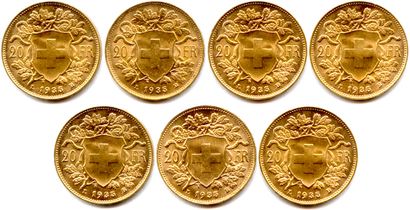 null SUISSE 

Lot de 7 monnaies de 20 Francs or « Vrénéli » 1935 B

(45,24 g)