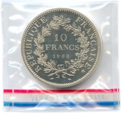 null Vè REPUBLIQUE 1959-

10 Francs type Hercule 1968, Piéfort en argent Flan bruni,...