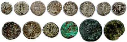 null Lot de 14 monnaies Romaines diverses:

Neron 54-68, hémidrachme en argent frappée...