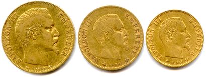 Lot de 3 monnaies d’or de NAPOLÉON III :

Tête...