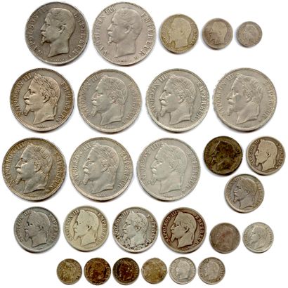 Lot de 27 monnaies d’argent de NAPOLÉON III...