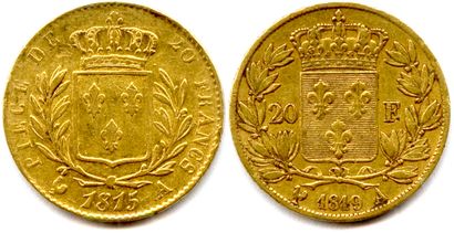 null Lot de 2 monnaies d’or de LOUIS XVIII: 

20 Francs or buste habillé 1815 A 

20...