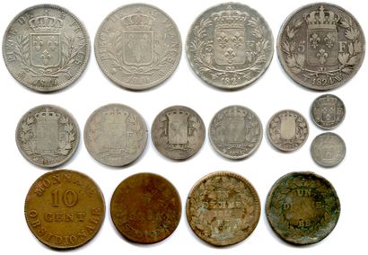 null Lot de 11 monnaies en argent de LOUIS XVIII:

5 Francs buste habillé 1814 M...