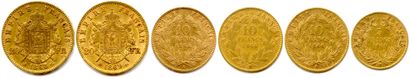 null Lot de 6 monnaies d’or de NAPOLÉON III :

20 Francs tête laurée 1868 A, 1869...