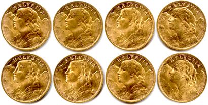 null SUISSE 

Lot de 8 monnaies de 20 Francs or « Vrénéli » 1935 B

(51,72 g)

(...