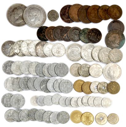 null Lot de 275 monnaies étrangères des XIXe et XXe siècles

Espagne (83 P. dont...
