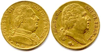 null Lot de 2 monnaies d’or de LOUIS XVIII: 

20 Francs or buste habillé 1815 A 

20...
